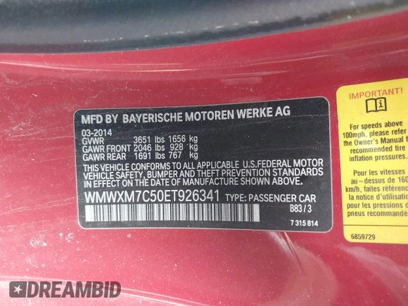 2014 MINI Hardtop S z VIN WMWXM7C50ET926341, wystawiony jako IAAI lot #41462159 z przebiegiem 95 993 mil mil oraz . Historia ofert i sprzedaży dostępna na DreamBid. Obrazek 9.