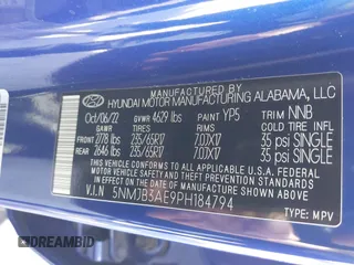 2023 Hyundai Tucson SEL z VIN 5NMJB3AE9PH184794, wystawiony jako IAAI lot #41836869 z przebiegiem 21 589 mil mil oraz . Historia ofert i sprzedaży dostępna na DreamBid. Obrazek 9.