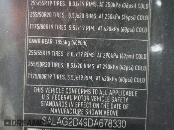 2013 Land Rover LR4 HSE with VIN SALAG2D49DA678330, listed as a Copart auction lot 60257845 with 177,009 mi miles and Salvage title. Bid and sale history available at DreamBid. Image 13.