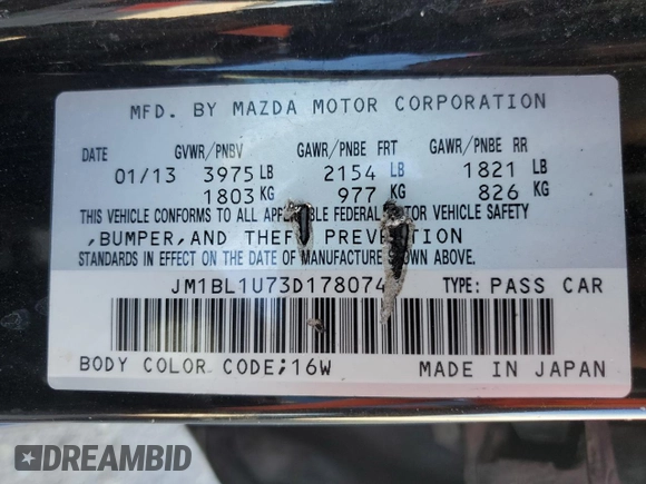 2013 Mazda Mazda3 i Sport with VIN JM1BL1U73D1780749, listed as a Copart auction lot 69944254 with 232,112 mi miles and Salvage Title. Bid and sale history available at carsss.com. Image 13.