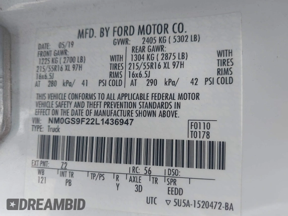 2020 Ford Transit Connect XLT с VIN NM0GS9F22L1436947, выставлен на аукционе IAAI как лот 41819170 с пробегом 96 317 миль миль и . История ставок и продаж доступна на DreamBid. Изображение 9.
