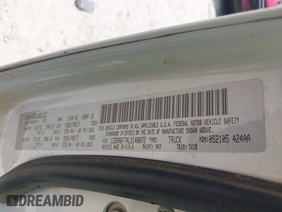 2020 Ram 1500 Tradesman z VIN 1C6RR6FT4LS148072, wystawiony jako IAAI lot #42041064 z przebiegiem 104 886 mil mil oraz . Historia ofert i sprzedaży dostępna na DreamBid. Obrazek 9.