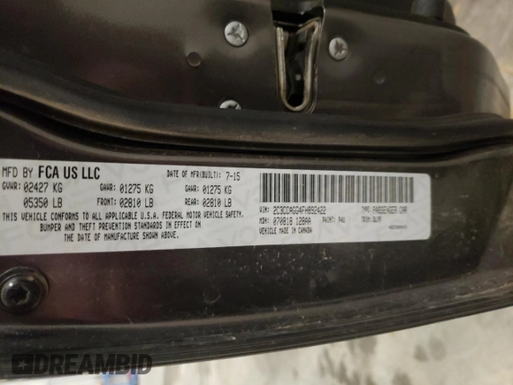 2015 Chrysler 300 with VIN 2C3CCAGG4FH892422, listed as a Copart auction lot 48292945 with 165,687 mi miles and Salvage Title. Bid and sale history available at carsss.com. Image 14.