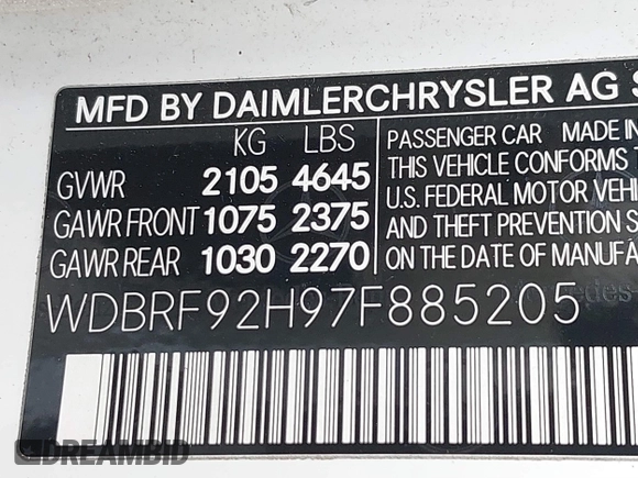 2007 Mercedes-Benz C 280 Luxury with VIN WDBRF92H97F885205, listed as a IAAI auction lot 41307476 with 122,203 mi miles and . Bid and sale history available at DreamBid. Image 9.