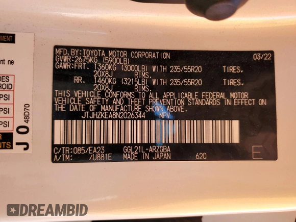 2022 Lexus RX 350L z VIN JTJHZKEA8N2026344, wystawiony jako Copart lot #65069725 z przebiegiem 43 047 mil mil oraz Szkoda całkowita • Salvage title. Historia ofert i sprzedaży dostępna na DreamBid. Obrazek 13.
