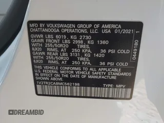 2021 Volkswagen Atlas SEL Premium z VIN 1V2TR2CA8MC562198, wystawiony jako IAAI lot #41853528 z przebiegiem 57 413 mil mil oraz . Historia ofert i sprzedaży dostępna na DreamBid. Obrazek 9.