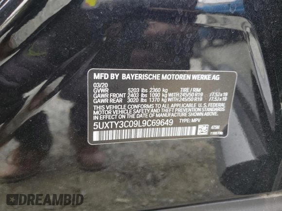2020 BMW X3 sDrive30i with VIN 5UXTY3C09L9C69649, listed as a Copart auction lot 48416745 with 28,469 mi miles and Salvage Title. Bid and sale history available at carsss.com. Image 14.
