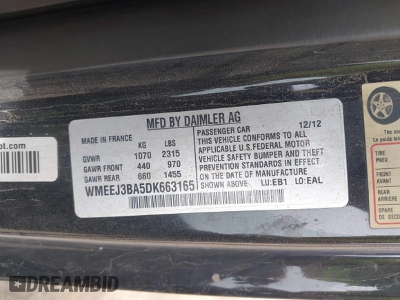 2013 Smart fortwo Pure with VIN WMEEJ3BA5DK663165, listed as a IAAI auction lot 42291804 with 105,074 mi miles and . Bid and sale history available at DreamBid. Image 9.