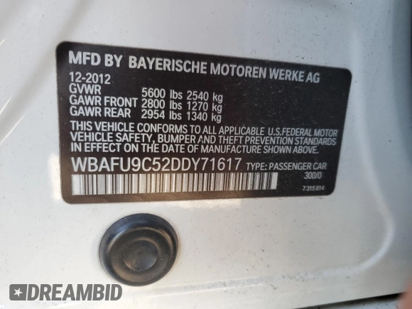 2013 BMW 5 Series 550i xDrive with VIN WBAFU9C52DDY71617, listed as a Copart auction lot 49474825 with 120,071 mi miles and Clean Title. Bid and sale history available at carsss.com. Image 12.