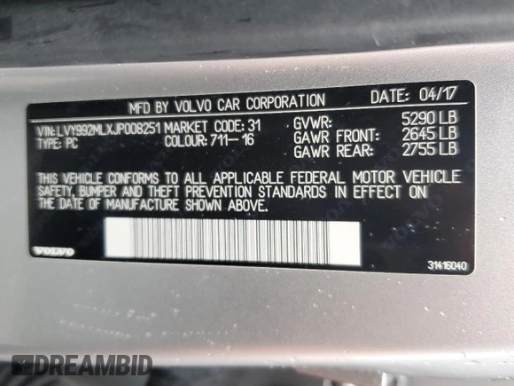 2018 Volvo S90 Inscription with VIN LVY992MLXJP008251, listed as a Copart auction lot 52602955 with 30,281 mi miles and Salvage Title. Bid and sale history available at carsss.com. Image 14.