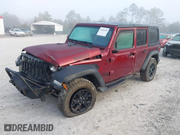2021 Jeep Wrangler Unlimited Willys with VIN 1C4HJXDN6MW815448, listed as a IAAI auction lot 41459304 with 52,474 mi miles and . Bid and sale history available at DreamBid. Image 17.