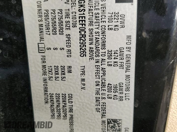 2012 GMC Yukon Denali with VIN 1GKS1EEF0CR295265, listed as a Copart auction lot 86642474 with 167,467 mi miles and Clean Title. Bid and sale history available at carsss.com. Image 13.