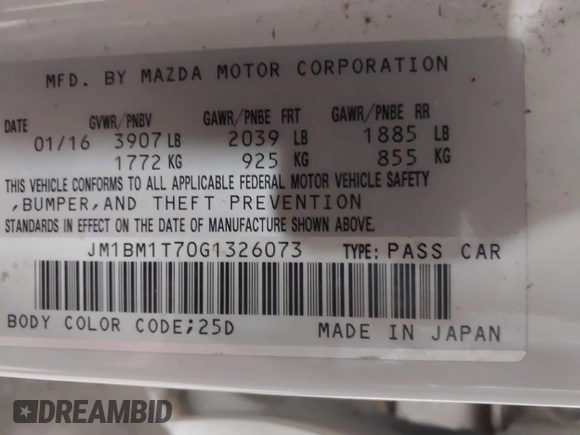 2016 Mazda Mazda3 i Sport with VIN JM1BM1T70G1326073, listed as a IAAI auction lot 41769327 with 97,554 mi miles. Bid and sale history available at carsss.com. Image 9.