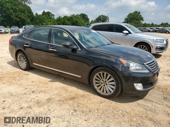 2015 Hyundai Equus Signature with VIN KMHGH4JH5FU094120, listed as a Copart auction lot 63238345 with 103,658 mi miles and Salvage title. Bid and sale history available at DreamBid. Image 4.