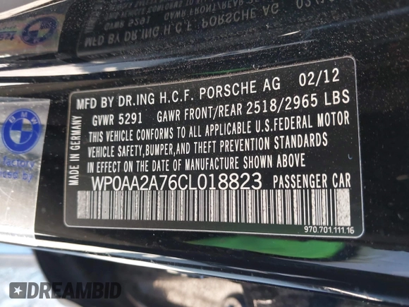 2012 Porsche Panamera с VIN WP0AA2A76CL018823, выставлен на аукционе IAAI как лот 41029754 с пробегом 120 261 миль миль и . История ставок и продаж доступна на DreamBid. Изображение 9.