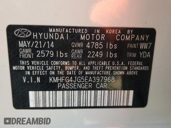 2014 Hyundai Azera with VIN KMHFG4JG5EA397968, listed as a Copart auction lot 50899305 with 173,349 mi miles and Salvage title. Bid and sale history available at DreamBid. Image 12.