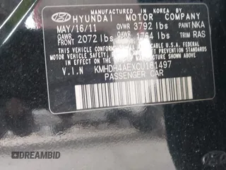 2012 Hyundai Elantra Limited with VIN KMHDH4AEXCU181497, listed as a IAAI auction lot 42634732 with 109,652 mi miles and . Bid and sale history available at DreamBid. Image 9.