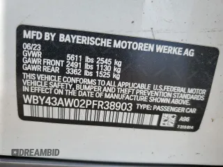 2023 BMW i4 eDrive35 with VIN WBY43AW02PFR38903, listed as a Copart auction lot 58691344 with 5,166 mi miles and Salvage Title. Bid and sale history available at carsss.com. Image 13.