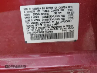 2006 Honda Ridgeline RT with VIN 2HJYK16216H550450, listed as a Copart auction lot 69658714 with 49,183 mi miles and Salvage Title. Bid and sale history available at carsss.com. Image 15.