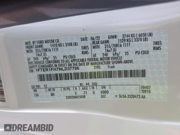 2022 Ford Ranger XL с VIN 1FTER1FH7NLD37706, выставлен на аукционе IAAI как лот 39419778 с пробегом 62 465 миль миль и . История ставок и продаж доступна на DreamBid. Изображение 9.