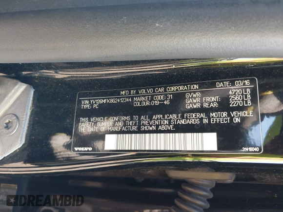 2016 Volvo S60 T5 Drive-E Premier with VIN YV126MFK8G2412344, listed as a IAAI auction lot 42108519 with 129,579 mi miles. Bid and sale history available at carsss.com. Image 9.