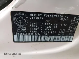 2014 Volkswagen Passat with VIN 1VWAN7A39EC012884, listed as a Copart auction lot 85518584 with Not provided miles and Salvage title. Bid and sale history available at DreamBid. Image 12.