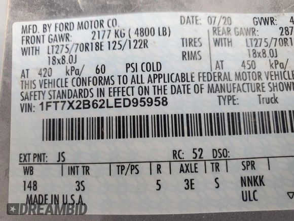 2020 Ford F-250 XL z VIN 1FT7X2B62LED95958, wystawiony jako IAAI lot #42555993 z przebiegiem 86 391 mil mil oraz . Historia ofert i sprzedaży dostępna na DreamBid. Obrazek 21.