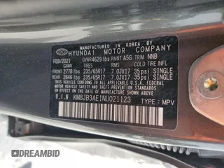 2022 Hyundai Tucson SEL with VIN KM8JB3AE1NU021123, listed as a Copart auction lot 50325495 with 49,371 mi miles and Non Repairable. Bid and sale history available at carsss.com. Image 16.
