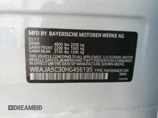 2017 BMW 5 Series 530i with VIN WBAJA5C30HG456195, listed as a Copart auction lot 86887954 with Not provided miles and Salvage title. Bid and sale history available at DreamBid. Image 12.