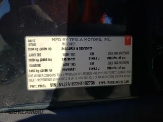 2017 Tesla Model S 100D with VIN 5YJSA1E22HF192735, listed as a Copart auction lot 88709355 with 100,039 mi miles and Salvage Title. Bid and sale history available at carsss.com. Image 12.