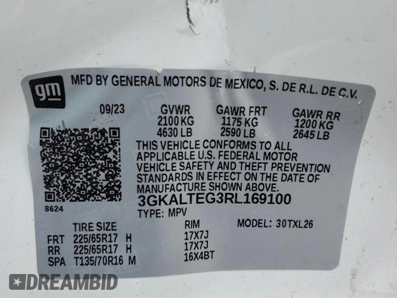 2024 GMC Terrain SLE z VIN 3GKALTEG3RL169100, wystawiony jako Copart lot #44149225 z przebiegiem 12 641 mil mil oraz Nie do naprawy • Non repairable. Historia ofert i sprzedaży dostępna na DreamBid. Obrazek 13.