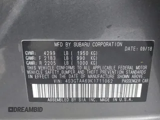 2019 Subaru Impreza with VIN 4S3GTAA69K1711062, listed as a IAAI auction lot 42187136 with 91,423 mi miles and . Bid and sale history available at DreamBid. Image 9.
