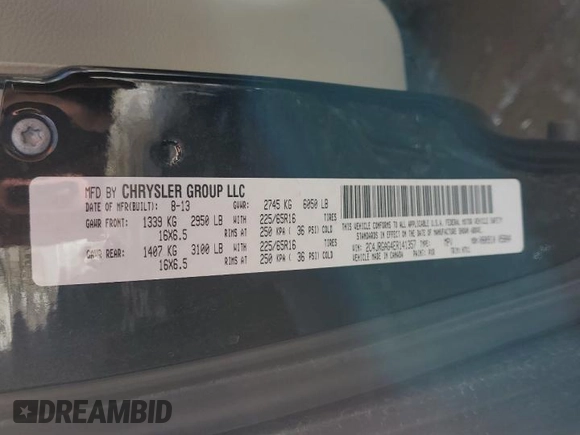 2014 Ram Cargo Van Tradesman with VIN 2C4JRGAG4ER141357, listed as a Copart auction lot 46210925 with 130,629 mi miles and Clean Title. Bid and sale history available at carsss.com. Image 13.