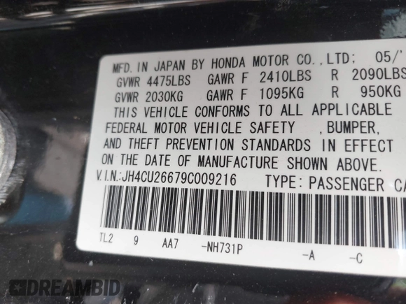 2009 Acura TSX with VIN JH4CU26679C009216, listed as a IAAI auction lot 42184853 with 174,921 mi miles and . Bid and sale history available at DreamBid. Image 9.