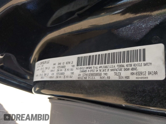 2008 Dodge 1500 SLT with VIN 1D7HA18288S588568, listed as a IAAI auction lot 42026737 with 330,266 mi miles and . Bid and sale history available at DreamBid. Image 9.