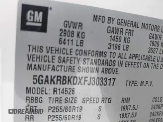 2015 Buick Enclave • with VIN 5GAKRBKDXFJ303317, listed as a IAAI auction lot 41948316 with 147,010 mi miles and . Bid and sale history available at carsss.com. Image 9.