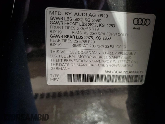 2014 Audi Q5 Premium Plus z VIN WA1DGAFP2EA006613, wystawiony jako Copart lot #57602515 z przebiegiem 132 819 mil mil oraz Szkoda całkowita • Salvage title. Historia ofert i sprzedaży dostępna na DreamBid. Obrazek 13.