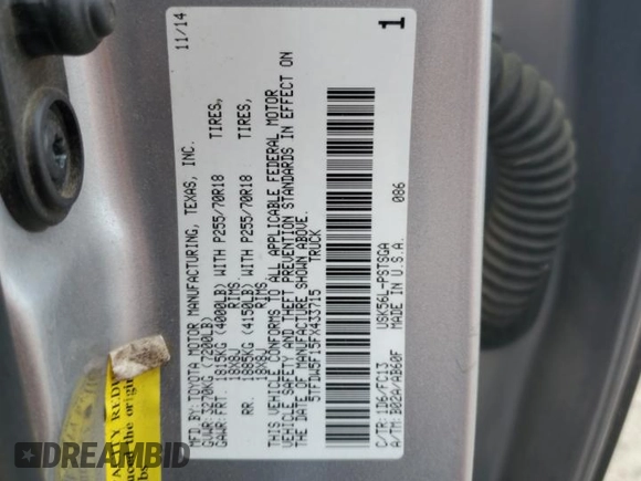 2015 Toyota Tundra SR5 z VIN 5TFDW5F15FX433715, wystawiony jako Copart lot #51259785 z przebiegiem 212 583 mil mil oraz Szkoda całkowita • Salvage title. Historia ofert i sprzedaży dostępna na DreamBid. Obrazek 14.