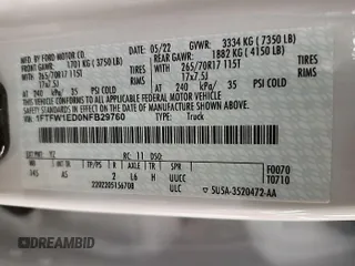 2022 Ford F-150 XL с VIN 1FTFW1ED0NFB29760, выставлен на аукционе IAAI как лот 42782597 с пробегом 29 383 миль миль и . История ставок и продаж доступна на DreamBid. Изображение 16.