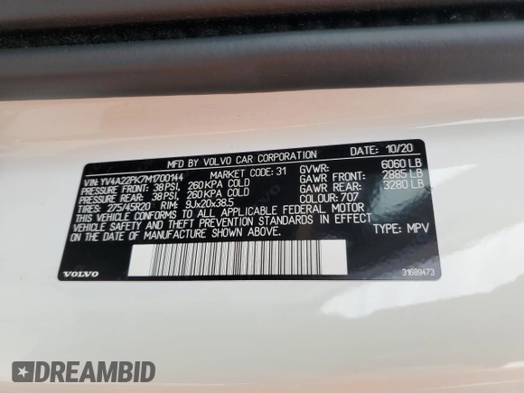 2021 Volvo XC90 Momentum with VIN YV4A22PK7M1700144, listed as a Copart auction lot 64544455 with 57,941 mi miles and Salvage title. Bid and sale history available at DreamBid. Image 13.