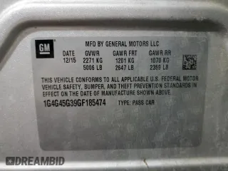 2016 Buick LaCrosse Sport Touring with VIN 1G4G45G39GF185474, listed as a Copart auction lot 46338865 with 76,793 mi miles and Clean Title. Bid and sale history available at carsss.com. Image 13.