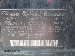 2011 Hyundai Sonata GLS with VIN 5NPEB4AC4BH016112, listed as a IAAI auction lot 41994413 with 80,301 mi miles and . Bid and sale history available at carsss.com. Image 9.