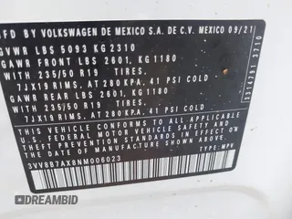 2022 Volkswagen Tiguan SE R-Line Black с VIN 3VV8B7AX8NM006023, выставлен на аукционе IAAI как лот 42258466 с пробегом Не указан миль и . История ставок и продаж доступна на DreamBid. Изображение 9.