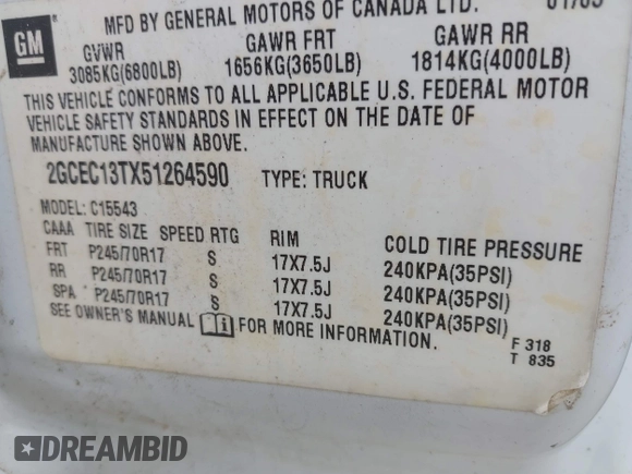 2005 Chevrolet Silverado 1500 LS z VIN 2GCEC13TX51264590, wystawiony jako IAAI lot #42333287 z przebiegiem 179 230 mil mil oraz . Historia ofert i sprzedaży dostępna na DreamBid. Obrazek 9.