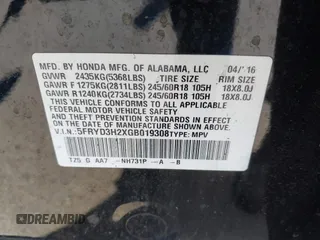 2016 Acura MDX with VIN 5FRYD3H2XGB019308, listed as a IAAI auction lot 41914816 with 1 mi miles. Bid and sale history available at carsss.com. Image 9.