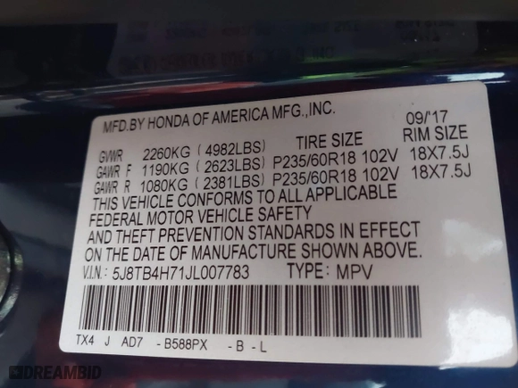 2018 Acura RDX w/Advance Pkg with VIN 5J8TB4H71JL007783, listed as a IAAI auction lot 41278894 with 106,681 mi miles. Bid and sale history available at carsss.com. Image 9.