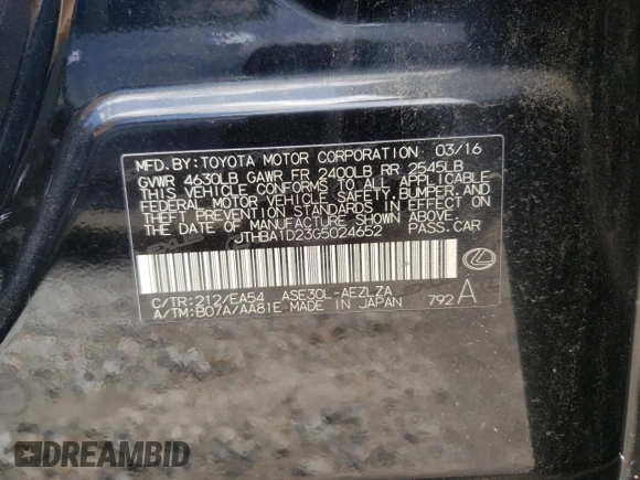 2016 Lexus IS 200t с VIN JTHBA1D23G5024652, выставлен на аукционе Copart как лот 61090275 с пробегом 149 324 миль миль и Списание • Salvage title. История ставок и продаж доступна на DreamBid. Изображение 12.