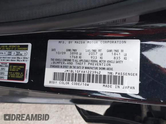 2010 Mazda 3 i SV with VIN JM1BL1SFXA1223942, listed as a IAAI auction lot 41551935 with 112,853 mi miles and . Bid and sale history available at DreamBid. Image 9.