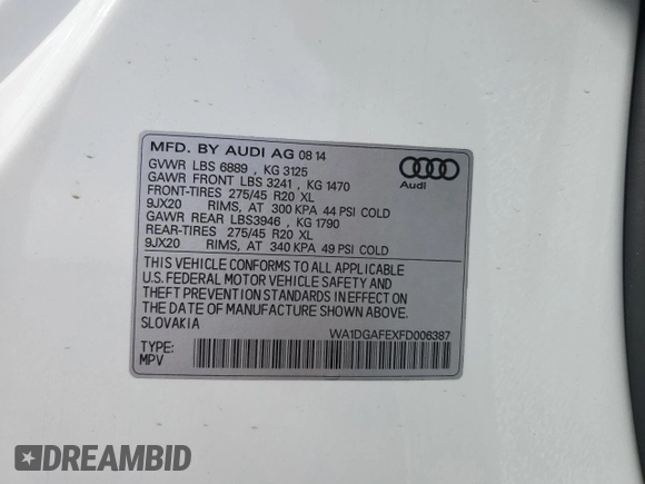 2015 Audi Q7 S line Prestige z VIN WA1DGAFEXFD006387, wystawiony jako Copart lot #56710715 z przebiegiem 193 449 mil mil oraz Szkoda całkowita • Salvage title. Historia ofert i sprzedaży dostępna na DreamBid. Obrazek 14.