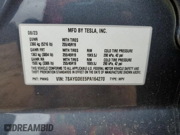 2023 Tesla Model Y Long Range z VIN 7SAYGDEE5PA164270, wystawiony jako Copart lot #50260835 z przebiegiem 17 340 mil mil oraz Szkoda całkowita • Salvage title. Historia ofert i sprzedaży dostępna na DreamBid. Obrazek 14.